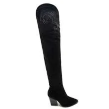 Cuissardes à talon épais décorées de strass et empiècement fantaisie sur le haut de la tige - 黑色 - 查看 4