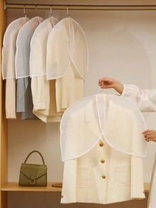 1/3/5 chiếc, Vỏ bọc quần áo chống bụi, Vỏ bọc quần áo treo trong nhà, Vỏ bọc quần áo vest, Vỏ bọc quần áo nửa trong suốt bằng PEVA, Vỏ bọc quần áo nửa túi - trắng - Xem 1