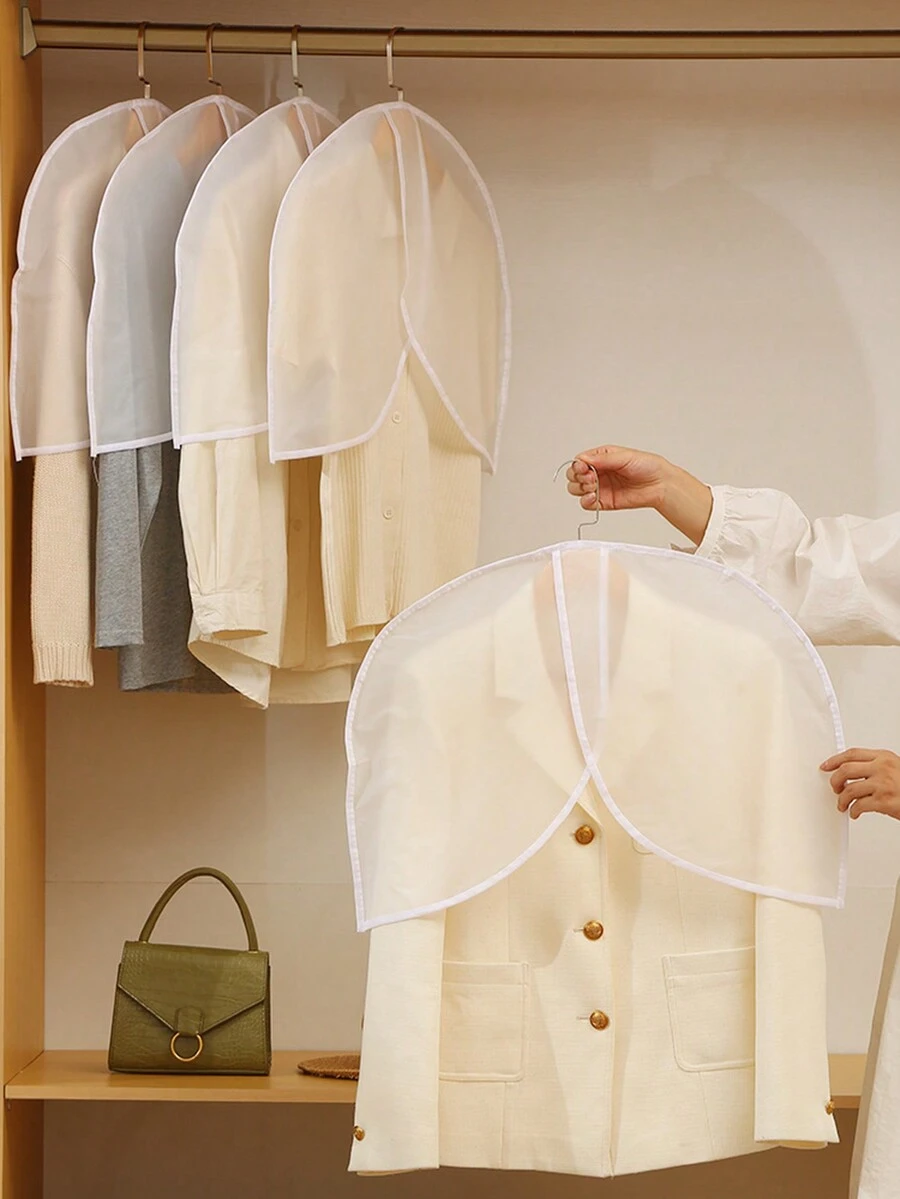 1/3/5 chiếc, Vỏ bọc quần áo chống bụi, Vỏ bọc quần áo treo trong nhà, Vỏ bọc quần áo vest, Vỏ bọc quần áo nửa trong suốt bằng PEVA, Vỏ bọc quần áo nửa túi - trắng - Xem 1