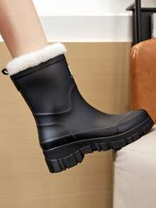 Fesd Ts Japanese Style Women's Fashion Mid-Calf Rain Boots With Lining, Warm, Outdoor Waterproof Hiking Boots, Non-Slip Gardening/Kitchen Work Shoes