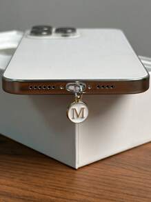 1pc White Electroplated Dust Plug Pendant With 26 English Alphabet On Both Sides, Compatible With Type C