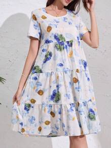 New Summer Women's Casual Loose Floral Print Mid-Length Dress