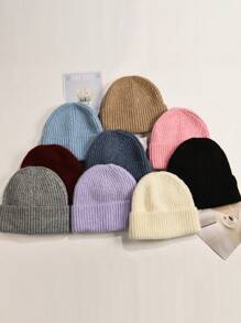 1 pièce Bonnet en tricot de fourrure de lapin unisexe, doux et moelleux, multicolore, tendance, polyvalent, convenant pour la rue, la chaleur, les activités de plein air, Noël