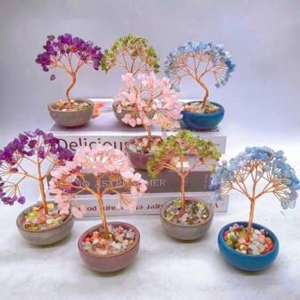 1 Pieza Árbol del Dinero de Cristal Natural con Base, Decoración de Bonsái de Gema Feng Shui con Amatista, Citrino, Cristal Rosa para Atracción de Riqueza y Hogar, Ornamento de Gemas Curativas, Decoración de Escritorio Doméstico, Yoga, Meditación y Decoración del Hogar