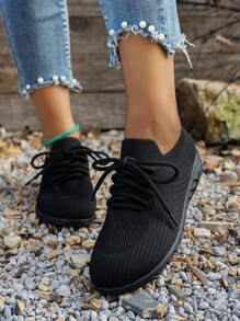 Women's Soft-Sole Black Work Shoes, Breathable Mesh Fabric, Non-Slip Comfortable Loafers For Mom - Black - View 4