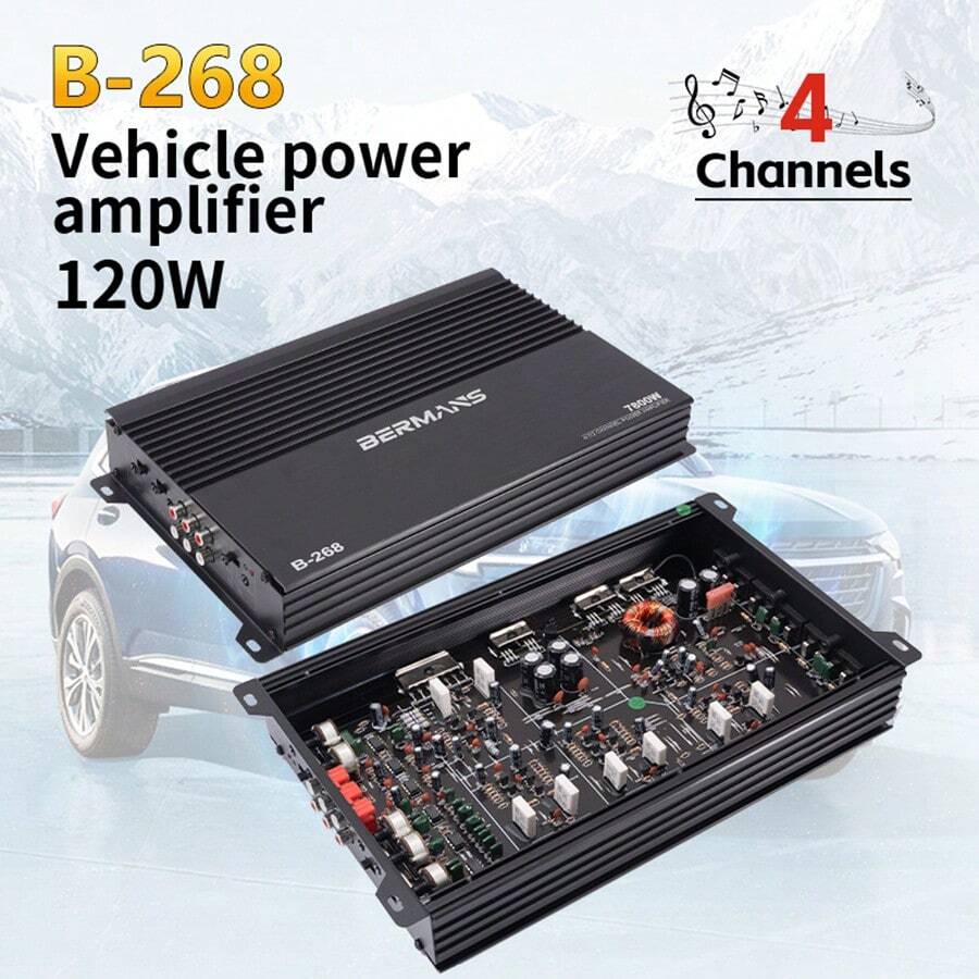 New 12V 7800W 4 Channel Aluminium Alloy Car Audio Power Amplifier Class