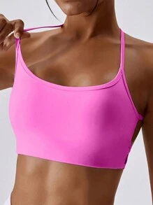 Women's Sports Bra, Criss-Cross Backless Sports Tank Top With Removable Pads, Showcases Your Beautiful Back Lines, Suitable For Running, Yoga And Fitness In Summer - Hot Pink - View 4