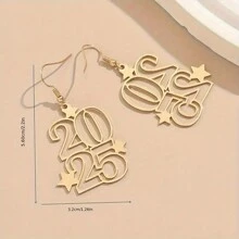 1pc New Digital Earrings Creative Fashion Boho Style 2025 Design New Year Earrings All-Match Christmas Essentials,Christmas - Multicolor - View 8