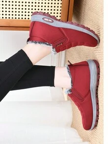 Giày đế mềm chống trượt, đế phẳng chống thấm nước cho nữ, giày đi tuyết lót giữ nhiệt ấm áp mùa đông - Đỏ - Xem 1