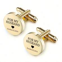 Pair Of Men Personalized Cufflinks, Stainless Steel Round Shirt Cufflinks, Wedding Jewelry Gift, Anniversary Gift, Perfect Valentine's Day Gift For Boyfriend, Husband