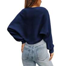 Women's Bolero Shrug Sweater 2024 Knitted Long Sleeve Open Front Cropped Cardigan Shrugs Sweaters Y2K Tops - 藏蓝色 - 查看 2