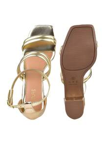 Sandália Feminina Salto Grosso Alto Festas Ano Novo Dourada Confortável - Dourado - Visão 8