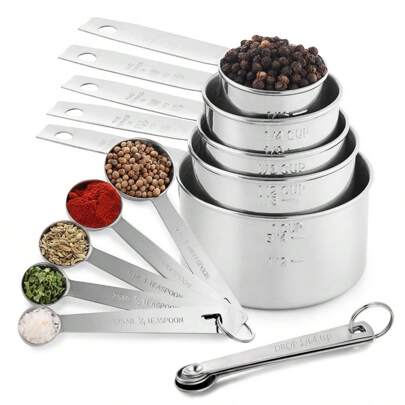 15pcs/Set, 5pcs Measuring Cups + 5pcs Measuring Spoons + 5pcs Mini Measuring Spoons, Stackable Stainless Steel Measuring Cups And Spoons, Suitable For Dry Food Or Liquid Measurement, Kitchen Tools For Cooking And Baking