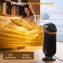 coldSky Space Heaters For Indoor Use, 16 Inch Portable Electric Heater For Office, 1500W Fast Heating Space Heater With Thermostat, 90°Oscillation, 12H Timer, Remote - 美規A型插(110-127V) - 查看 4