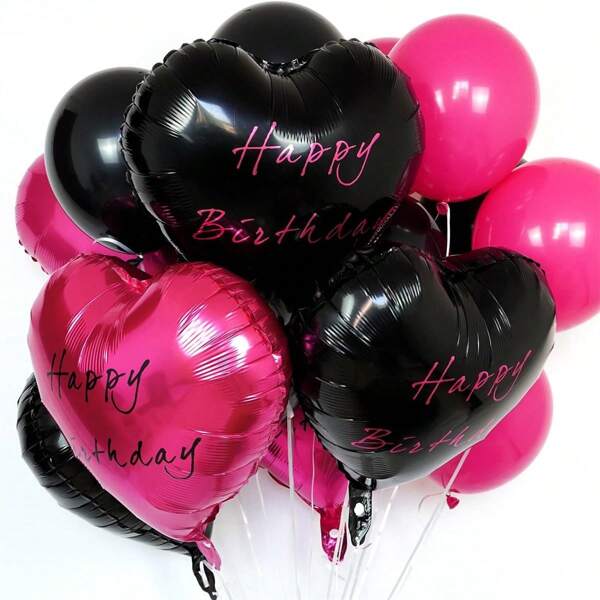 29 Peças Balões de Folha Pretos e Rosa Quente "Feliz Aniversário" para Mulheres, Balões de Folha em Rosa Quente Preto em Formato de Coração e Balões de Látex Vermelho Rosa e Pretos para Festa de Aniversário de 1st, 10th, 13rd, Sweet 16, 18th, 21st, 30th, 40th, 50th e 60th, 70th Anos
