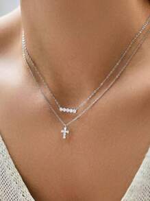1 pieza Collar con colgante de mini cruz de plata de ley 925 para mujeres, cadena de clavícula de cristal de circonita delicada, pequeño y único, regalo para la novia