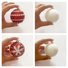 16pcs Luxury Christmas Tree Ornament Set - Handcrafted White Fabric & Wired Balls For Festive Holiday Decor Home Decor Christmas Decorations Room Decor Winter