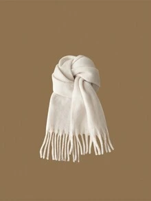 1 chiếc khăn choàng đan hai mặt cho nữ, thanh lịch và thời trang, khăn choàng cho cặp đôi, đa năng và ấm áp, thích hợp sử dụng hàng ngày vào mùa thu và mùa đông - trắng - Xem 3