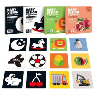 1 Scatola 20 Fogli 40 Modelli Carte Di Contrasto Elevato Per Neonati, Carte Di Stimolazione Visiva Neonato Bianco E Nero, Flashcard Neonato, Carte Di Apprendimento Per Bambini, 0-36 Mesi