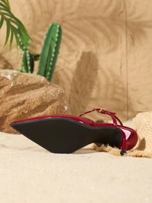 Damen Mode Herbst/Winter Lackleder Spitze Stiletto Absatz Rückenfreie Riemen High Heels, Elegant, Kitten Heels, Party - Bordeaux - Übersicht 6