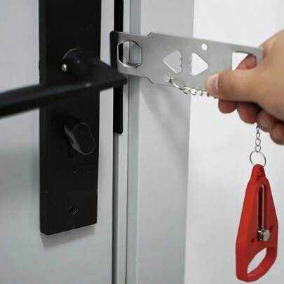 1pc Portable Anti-Theft Door Latch, Metal Door Lock Blocker, Detachable Door Stop Lock Pin For Collision Prevention, Manual Door Lock Replacement For Enhanced Travel, Personal Protection, And Hotel Security, Polished Finish