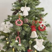 Handmade Knitted Christmas Tree Ornament, Christmas Decor Pendant Hanging, Simple Creative Craft, Christmas Party Supplies, Holiday Decoration, Christmas Tree Backdrop Ornament, Handmade Knitted Prop Wall Hanging Gift Decor,Christmas - Multicolor - View 6