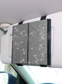 1pc Car Makeup Mirror, Shiny Rhinestone Decoration, Foldable Ultra-Thin Makeup Mirror, Sun Visor Decoration, Fashion Models Car Makeup Mirror, The Best Gift For Girls
