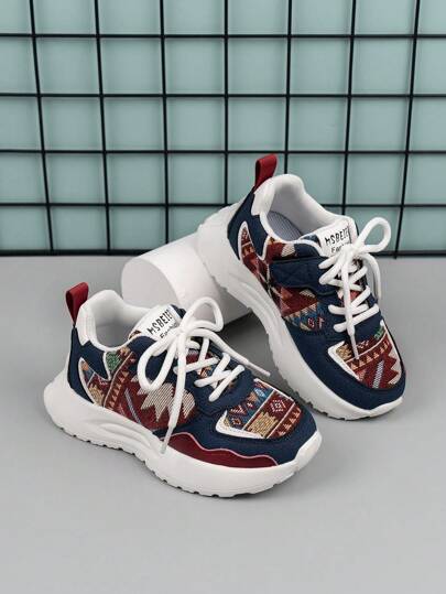 Kinder Lässig Chinesischer Stil bestickter Sneaker, Weiche Sohle Muster Sportschuhe für Jungen und Mädchen