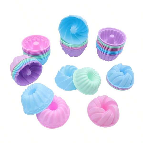 Stampi da forno in silicone riutilizzabili antiaderenti da 48 pezzi, stampi in silicone a 4 forme da 3,15 pollici, stampi da forno resistenti al calore per bagel, muffin, gelatine e torte
