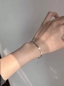 1pc Women Minimalist Fashion Stainless Steel Blade Chain Bracelet - Silver - View 9