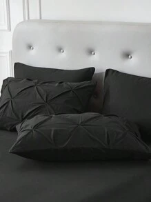 5Pcs/7-Pcs Queen Pinched Pleat Bed Comforter Sets Queen  - Luxurious, Soft, Breathable, Hypoallergenic, And Cooling Summer Bedding For All Seasons With Sheets, Pinched Pleat   Design, And Bed-In-A-Bag Convenience - Easy Care, Machine Washable, And Durable,  Ideal Gift - 黑色 - 查看 10