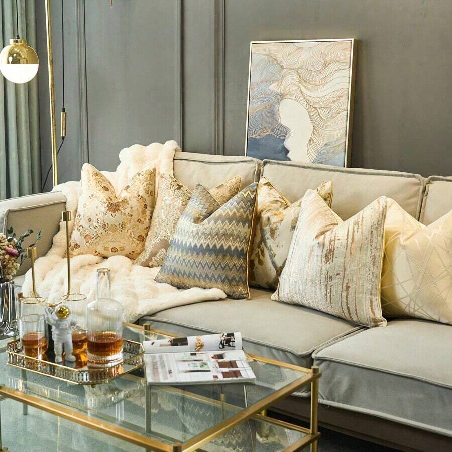 1pc High Precision Geometric Decorative Pillow Case, Soft Modern Luxury, Vintage European, American Simple, French Pastoral, Chinese Luxury, Solid Color, Includes Cushion Insert, 30x50cm/45x45cm/50x50cm/60x60cm