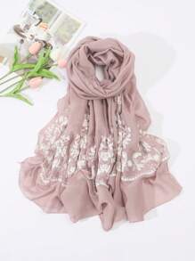 1條花卉刺繡圍巾,日常時尚戶外全季節優雅 - 白色 - 查看 12