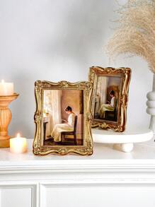 1 件欧式复洛克浮雕装饰相框，树脂材质复古金色家居装饰桌面相框，水平和垂直使用，适用于卧室、书房、办公室 - 彩色 - 查看 8