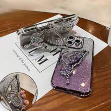 Animal New Luxury Bling Dual Line Rhinestone Butterfly Stand Full Coverage Lens Phone Case Compatible With Iphone 16, IPhone 16 Pro Max, IPhone 15, IPhone 15 Pro Max, 12 Pro Max, 13 Pro Max, 14 Pro Max, 13, 14, 11, 12P, 14, A13 4G, A52, A53, A14, S23 Ultra, S24, A14, A15, S23, Phones