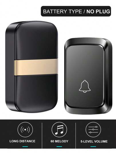 Wireless Doorbell With 60 Melodies & 5 Volume Levels, Suitable For Home, Powered By 3 AAA Batteries Or USB Interface