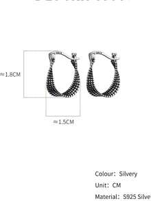 S925 纯银波浪纹编织经典泰银精制时尚百搭礼物耳环，适合家人、朋友和情侣 - 復古銀色 - 查看 6