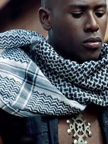 男士波浪条纹围巾 - 黑與白 - 查看 3