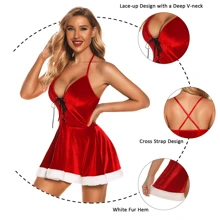 Nouvelle robe de Noël 2024, costume du père Noël rouge, tenue de fête élégante de Noël pour fille, ensemble de jeu de rôle sexy de Noël (chapeau non inclus)