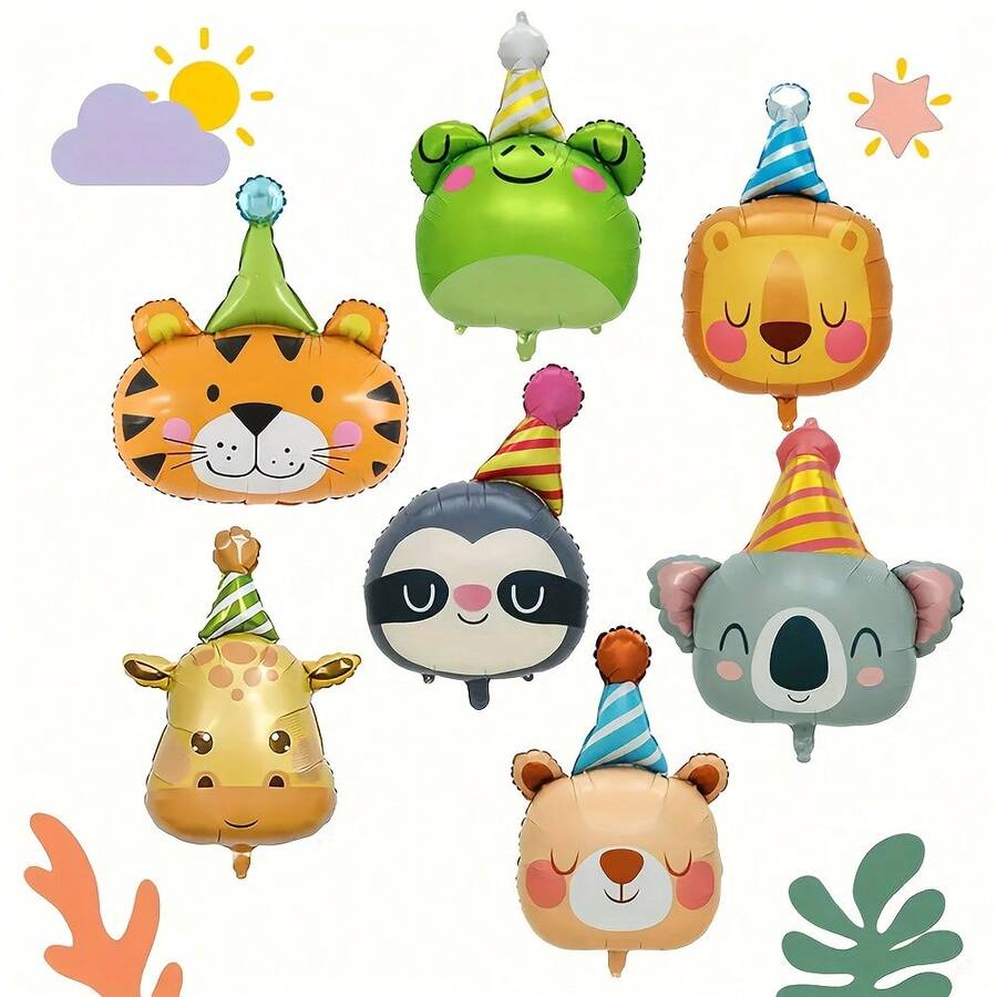 Bộ bóng bay động vật phiêu lưu trong rừng, bao gồm Lười, Sư tử, Gấu, Hươu cao cổ, Hổ, Voi và Ếch, Thích hợp cho tiệc theo chủ đề động vật, sinh nhật, kỷ niệm và trang trí Giáng sinh - Nhiều màu - Xem 1