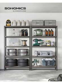 SONGMICS Scaffalatura a 5 Ripiani, Scaffale in Acciaio, Montaggio Rapido, Utensili, Strumenti in Garage, Magazzino, Ripostiglio, Portante 875 kg, 60 x 120 x 200 cm, Grigio - Grigio - Visualizzare 1
