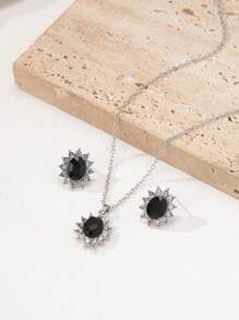 1 套复古宫廷风格优雅奢华水晶水钻耳钉和项链首饰套装，适合女性 - 寶石三件套 - 查看 14