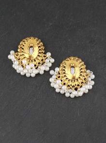 1 par de pendientes colgantes a la moda con borlas, piedras preciosas y perlas vintage, adecuados para el uso diario de las mujeres