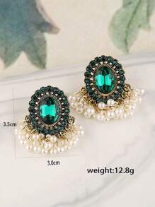1 par de pendientes colgantes a la moda con borlas, piedras preciosas y perlas vintage, adecuados para el uso diario de las mujeres