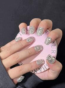 10 Stück kurze quadratische handgemachte Nail Art Dekorationen, glänzendes Nail Zubehör Aufklebe-Nägel Nagelzubehör