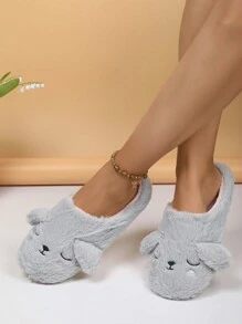 Women's Cute Rabbit Slippers, Indoor Anti-Slip Warm Quiet Floor House Slippers, Suitable For Spring - Grey - View 2