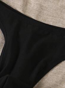 Men's Sexy Simple Black Solid Color Thong With Leg Loop - Black - View 4