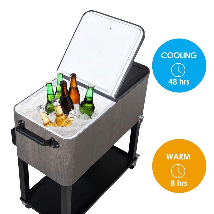 80 QT Rolling Cooler Cart Ice Chest, Portable Patio Party Bar Cart With