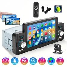 Carplay radio de coche 1 Din con Android Auto sistema manos libres Bluetooth 5 pulgadas con Android/IOS Mirror Link Bluetooth Radio FM USB/AUX/TF Reproductor Multimedia con micrófono cámara de marcha atrás - Negro - Ver 1