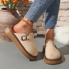 新款复古厚底鞋，搭扣装饰，2024系列，增高休闲一脚蹬鞋 - 卡其色 - 查看 7